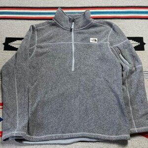 The North Face TNF Half Zip Pullover Fleece Sweater Mens Medium Size Grey Solid